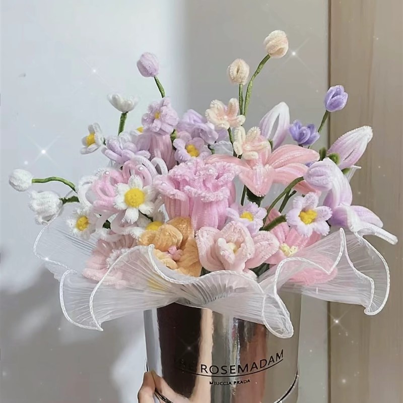 手工diy编织扭扭棒花束材料包自制成品抱抱桶仿真花送女朋友闺蜜