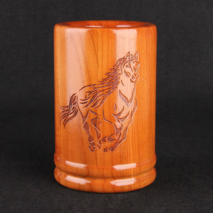 桃木文昌笔筒实木雕刻笔筒书房办公室教师礼品木笔筒工艺品