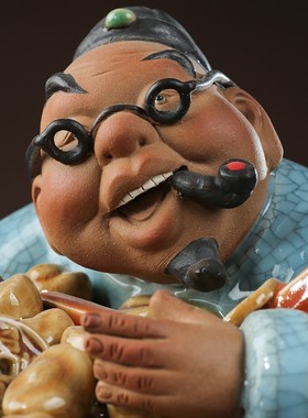 石湾陶瓷公仔工艺礼精品中式家居门客厅招财装饰人物盘满钵满摆件