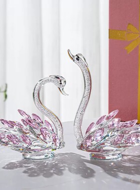水晶天鹅摆件轻奢高档家居装饰品