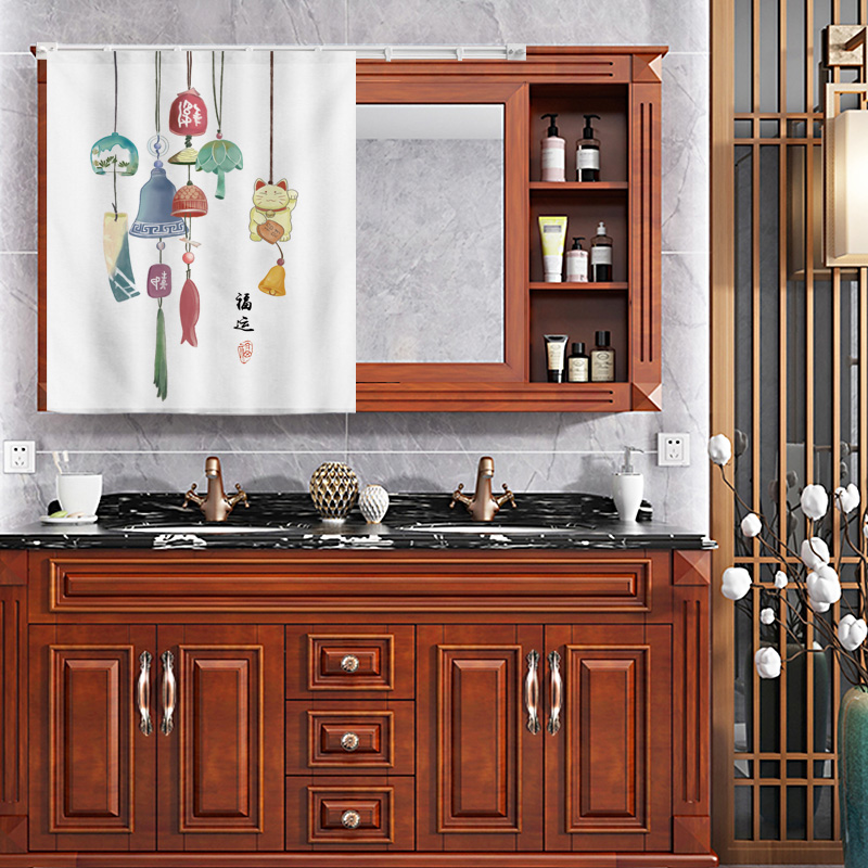 卫生间镜子遮挡帘滑轨式拉帘衣柜洗手盆梳妆台浴室防尘帘帘布阳台