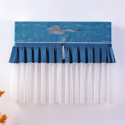 挂式空调罩布艺全包现代挂机防尘罩刺绣花盖布蓝色欧式空调