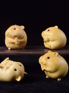 黄杨木雕刻手把件贪吃仓鼠四兄弟木质工艺品送礼品爱小动物