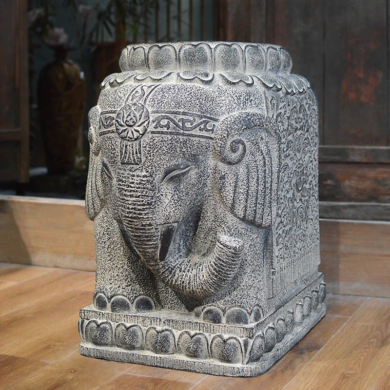 中式庭院门口看门大象一对仿石雕门墩大板石墩子底座花园布置摆件