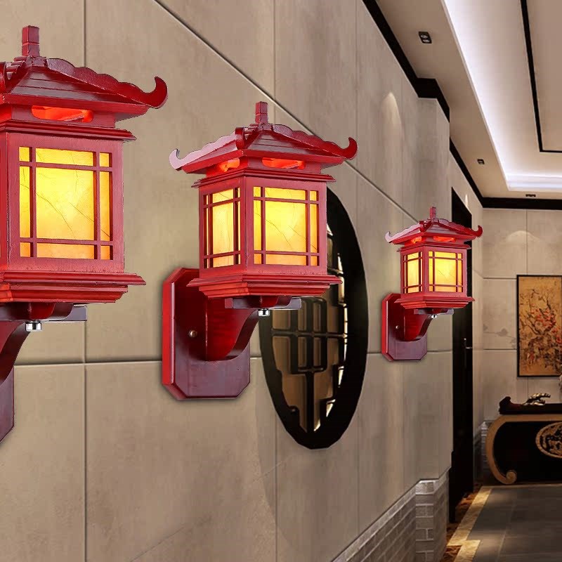 中式灯过道实木壁灯  走廊卧室古典床头灯壁灯酒店茶楼羊皮灯灯具