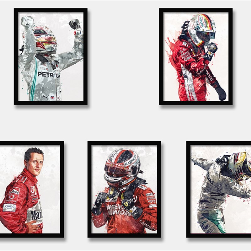 维特尔舒马赫汉密尔顿加斯利勒克莱尔车手海报赛车明星装饰画框画