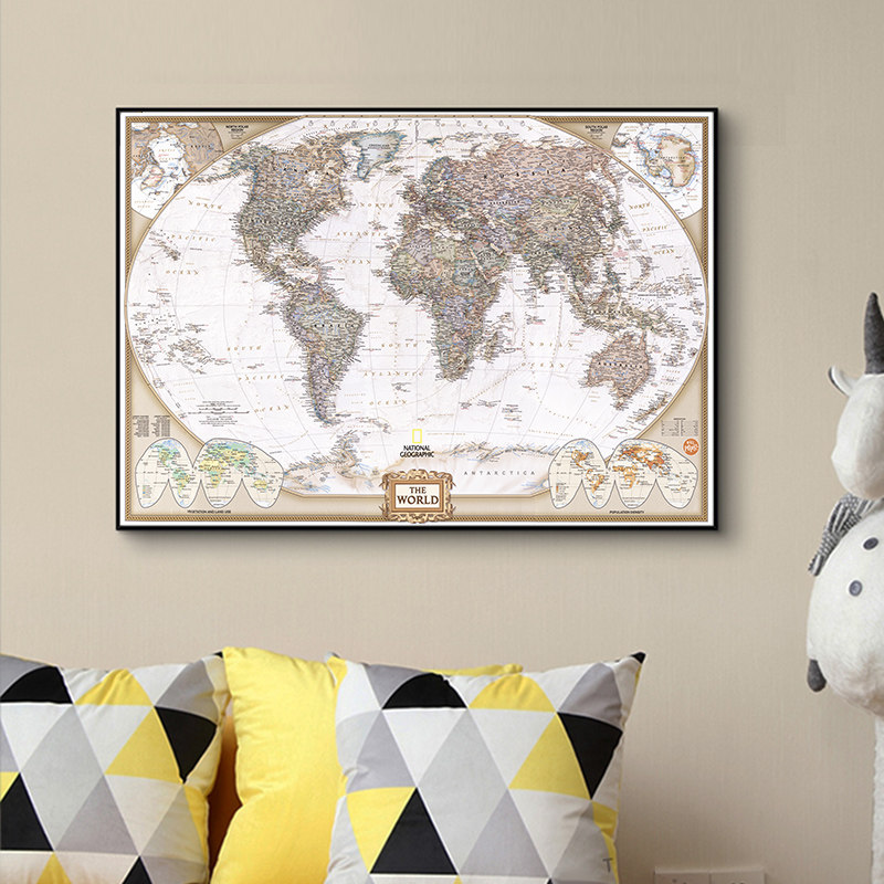 英文世界墙贴纸办公室装饰挂画沙发背景墙客厅大壁画书房地图挂图