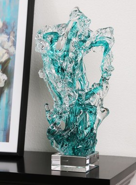 太湖石艺术玻璃发财树摆件现代简约客厅酒店样板间博古架桌面装饰