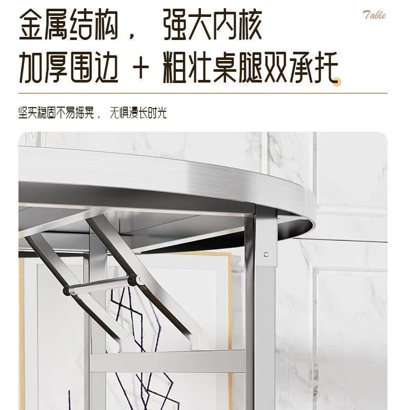 特厚304不锈钢圆桌可折叠桌子大排挡摆摊圆桌小户型吃饭家用餐桌