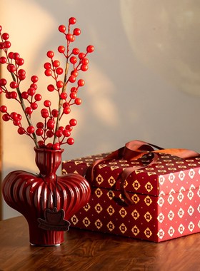 纪恋红色陶瓷花瓶客厅电视柜玄关插花花瓶摆件结婚新婚订婚礼物