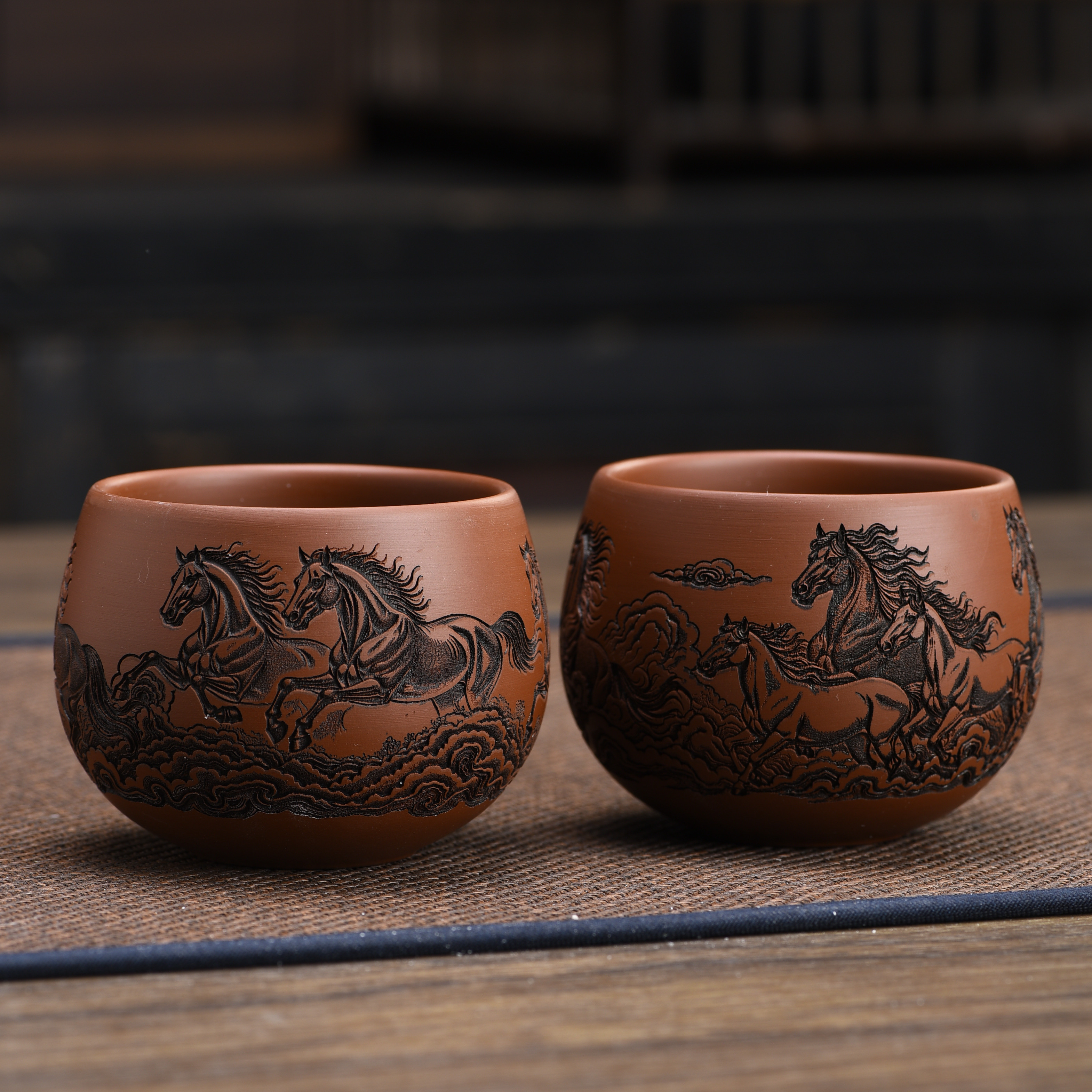 匠心紫砂骏马主人杯手工雕刻品茗杯礼盒装功夫紫砂杯茶具送礼佳选