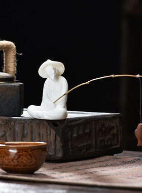 陶瓷钓鱼翁姜太公钓鱼物假山鱼缸流水器盆景造景微景观