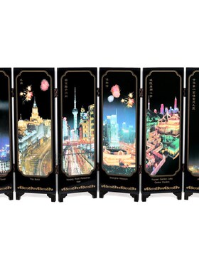 上特色夜景风光木质工艺品小屏风饰 商务出国送老外礼品