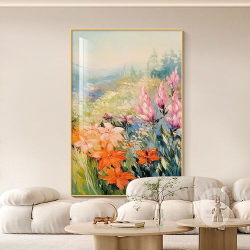 奶油风抽象卉客厅饰画彩色艺术沙发背景墙挂画竖壁画