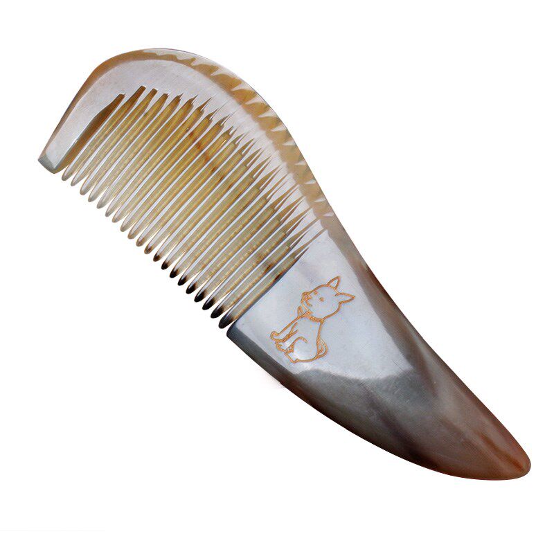 牦牛角梳子天然长直发卷发梳子女十二生肖雕刻牛角梳女送礼