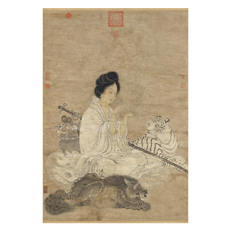 元人画仙女图传统工笔人物画临摹绢布画稿中式装饰画艺术微喷画心