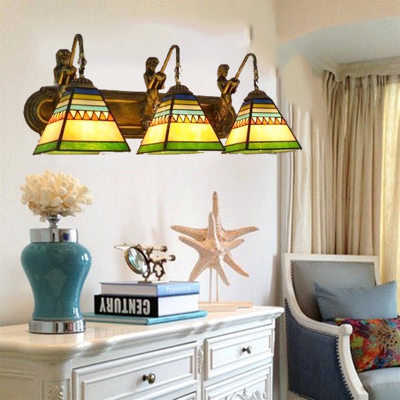 蒂凡尼欧式田园地中海风格壁灯卧室床头过道美人鱼壁灯镜前灯头