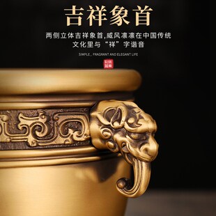 铜象鼻缸聚宝盆黄铜米缸办公室书房玄关家居桌面客厅礼品