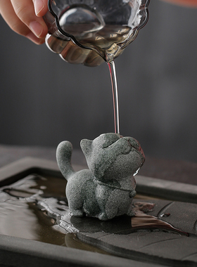 创意侠客小猫钓鱼茶宠爱小猫咪香插鱼缸盆栽造景桌面装饰品