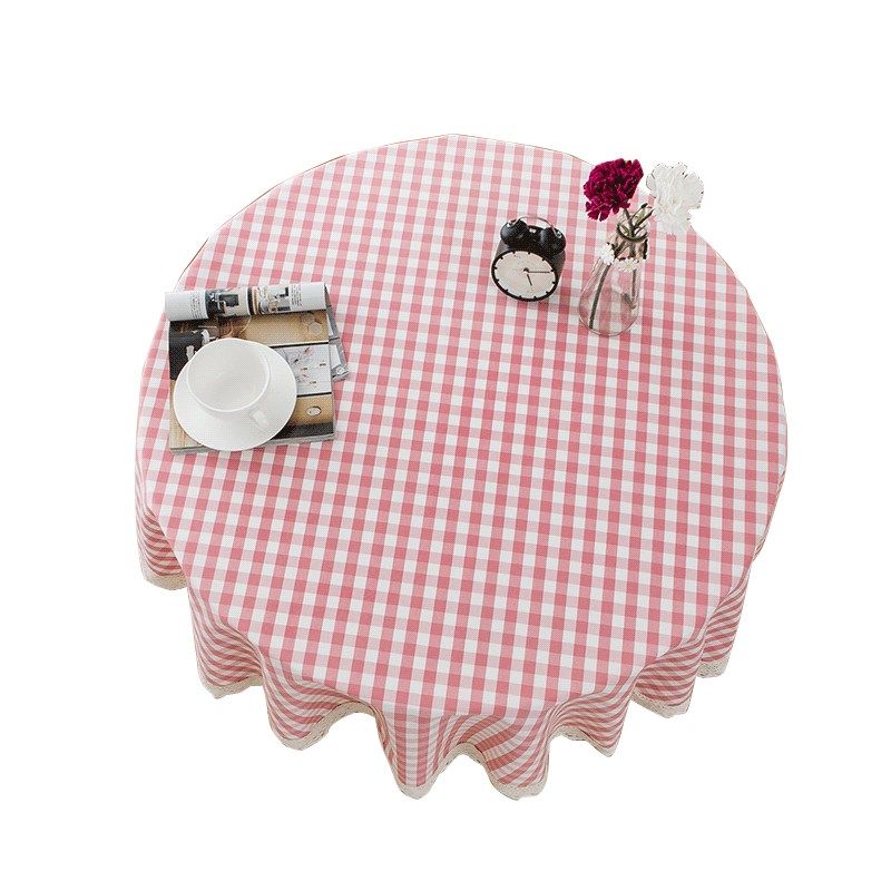 格子圆桌布田园风蕾丝边文艺棉麻布艺小新台布茶几布盖巾,居家布艺,桌布,淘宝优惠券,粉丝福利购,淘宝优惠卷