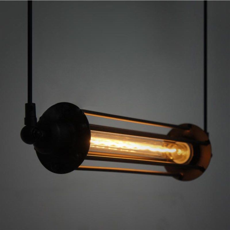 复古铁艺吊灯 创意头咖啡厅吊灯lt工业风酒吧台小铁长笼灯具