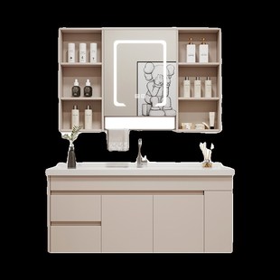 .全按多层实木板材环保等级NF浴室柜装左右侧边放格柜