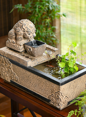 瑞兽流水摆件循环水生财喷泉加湿器日进斗金开业招财送礼鱼缸造景