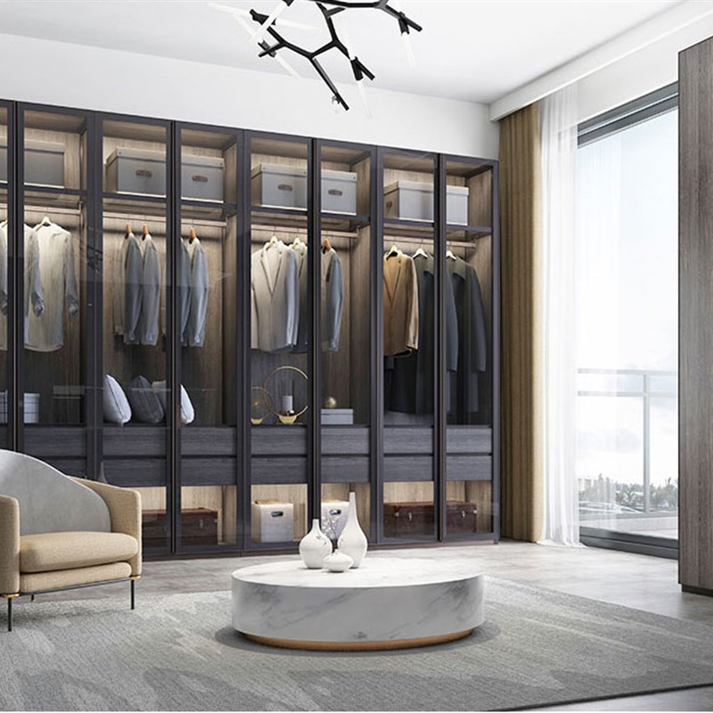 定制极简窄边框钢化玻璃柜门铝框玻璃门平门酒柜门书柜门门