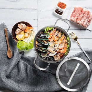 创生304不锈钢汤锅家用小煲煮炖锅加厚电磁炉燃气通用20/22/24cm