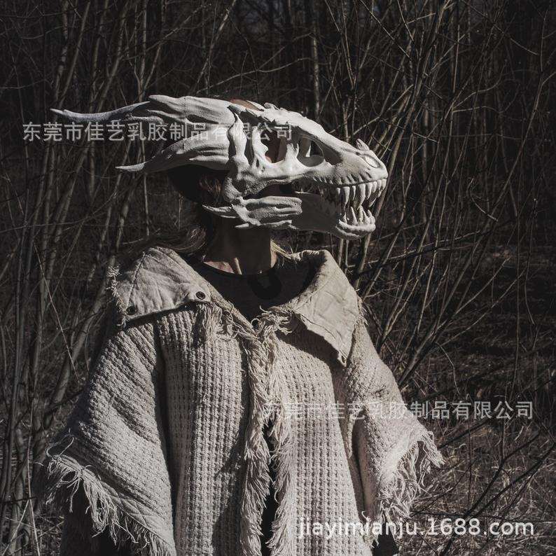 万圣节仿真龙骨头面具头套 厂家恐龙乳胶动物动嘴巴面具