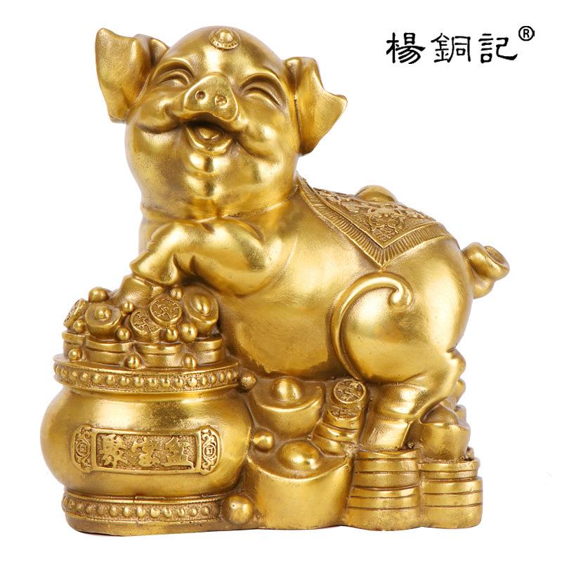 杨铜记厂家直销铜器铜聚宝盆猪摆件十二生肖猪工艺品家居装饰