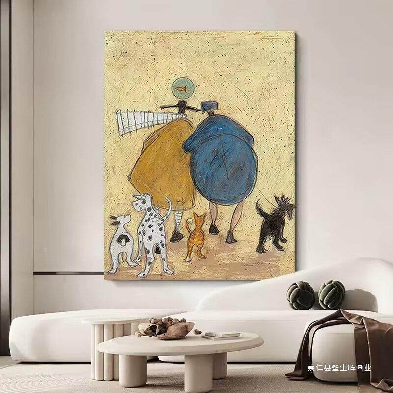 纯手绘抽象人物油画中古风小众客厅玄关装饰画小清新卧室挂画