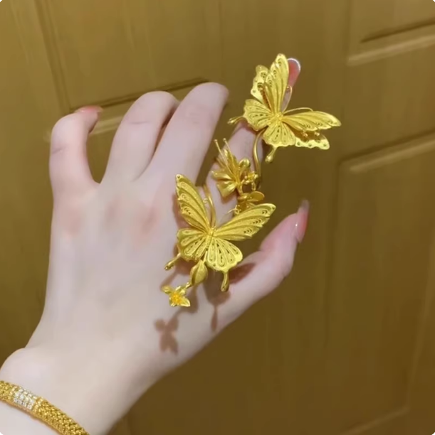 「双蝶飞舞」黄金色双蝴蝶戒指镂空花丝甜美指环轻奢高级感送女友