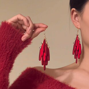 「红颜旧梦」红色耳环长款绝美爆款高级感法式轻奢小众流苏耳饰女