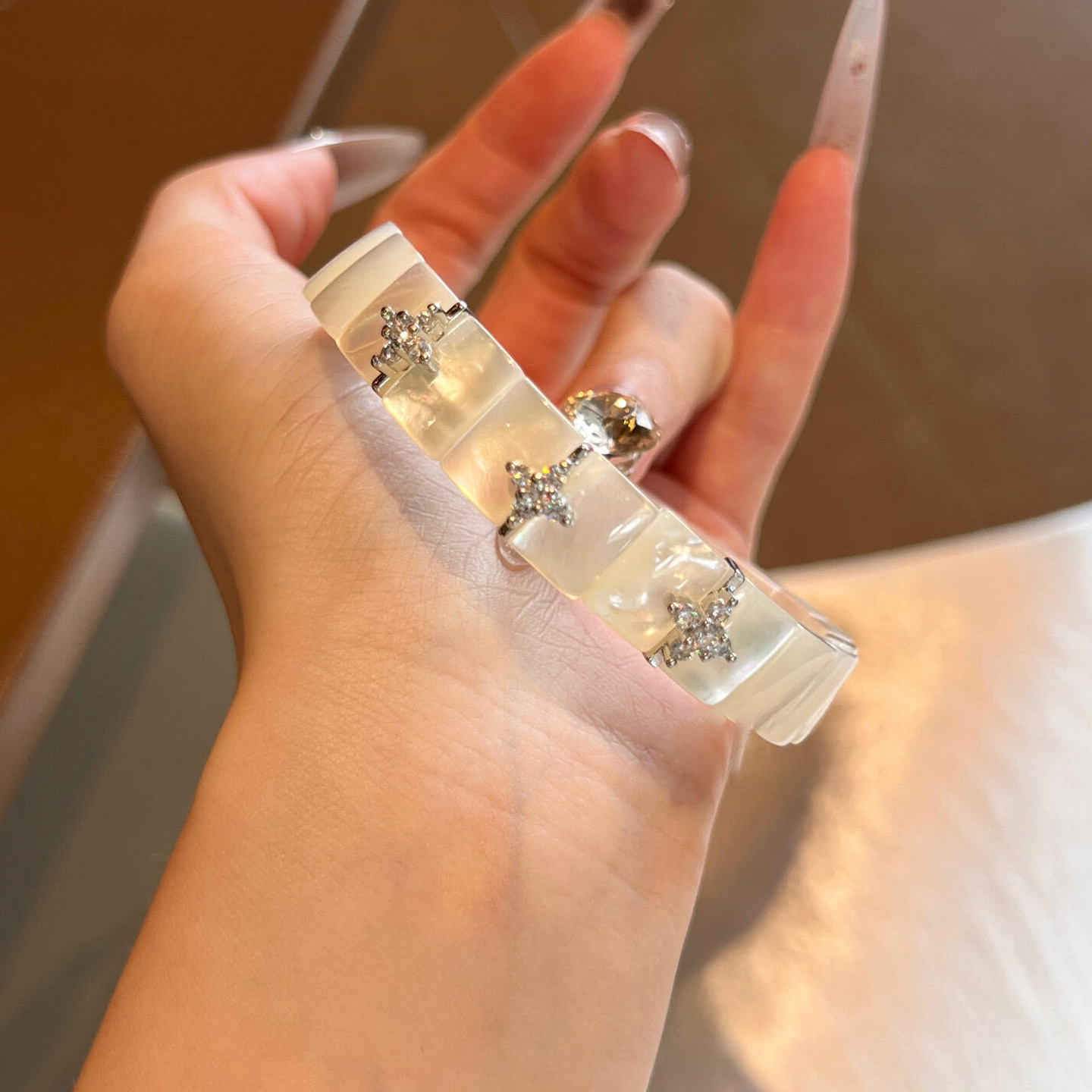 白色方块星芒方牌手镯小众百搭