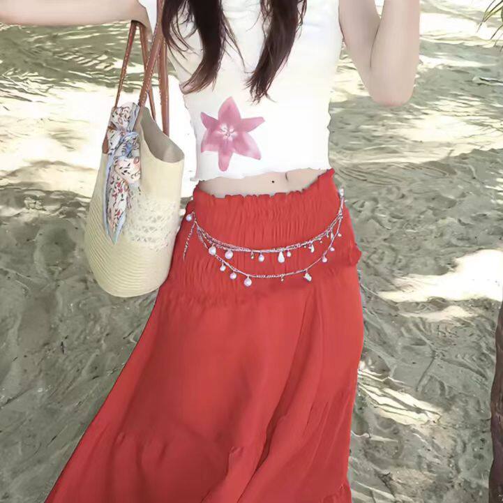 海边沙滩穿搭神器~仿珍珠贝壳流苏腰链女度假风腰带裙子配饰项链