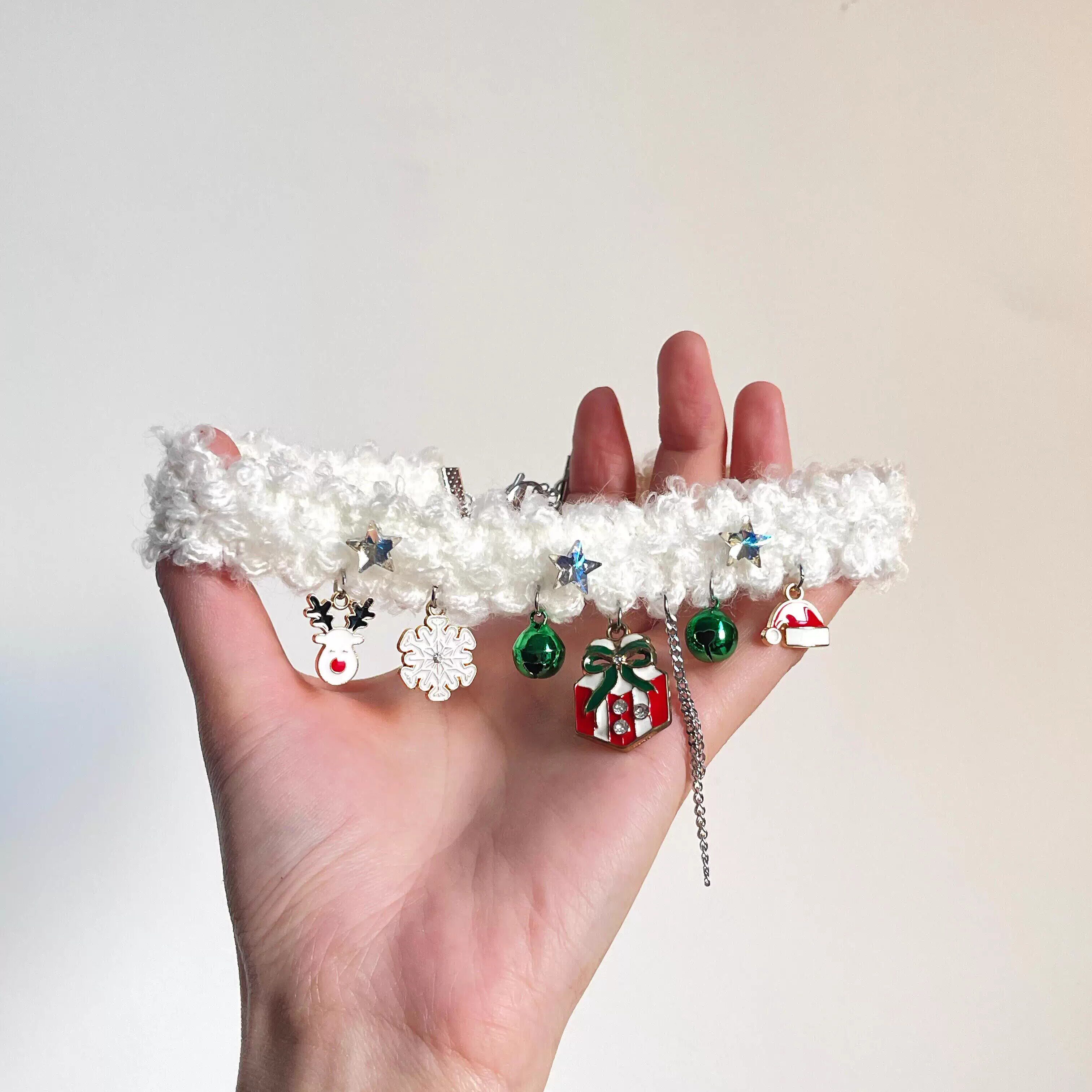 圣诞元素吊坠白色毛绒项链女圣诞氛围感小众锁骨链choker装饰饰品