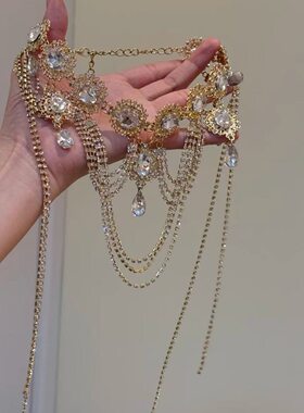 复古宫廷风金色流苏项链女轻奢气质高级感重工夸张锁骨链宴会颈链