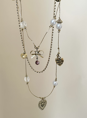 古着vintage爱心项链配饰女新款2026爆款锁骨链复古多层叠戴颈链