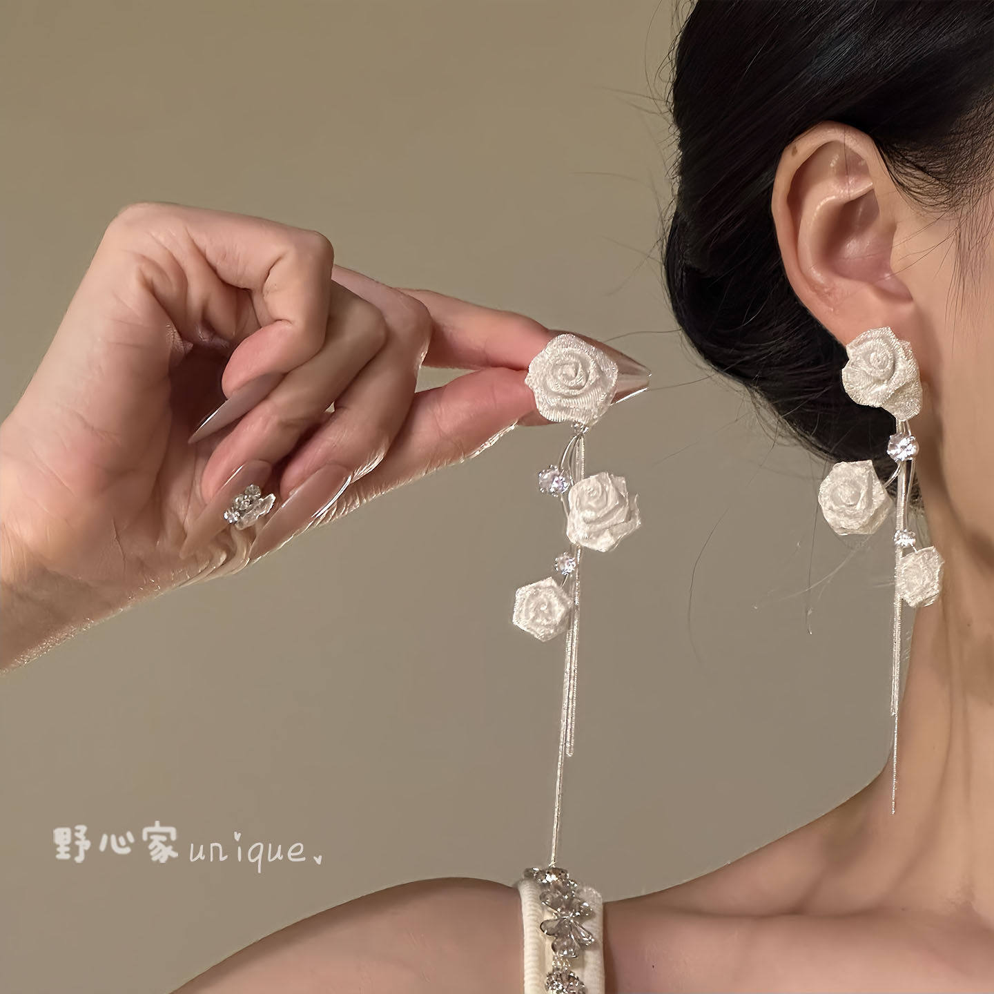 花枝浮梦超仙闪锆玫瑰流苏耳钉