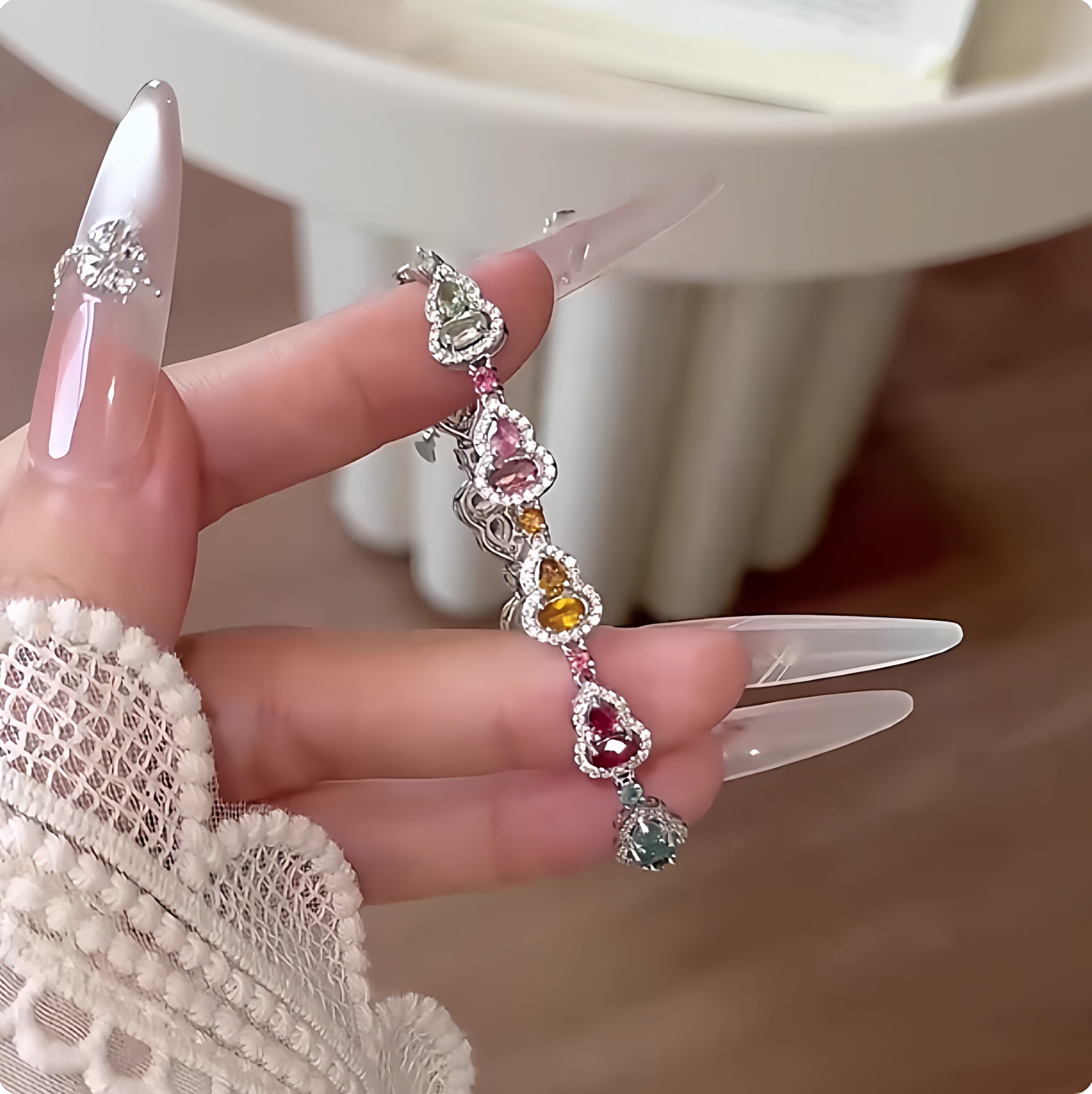 《碧玺绮梦》彩虹碧玺彩色手链女小众设计感多巴胺色系葫芦手串女