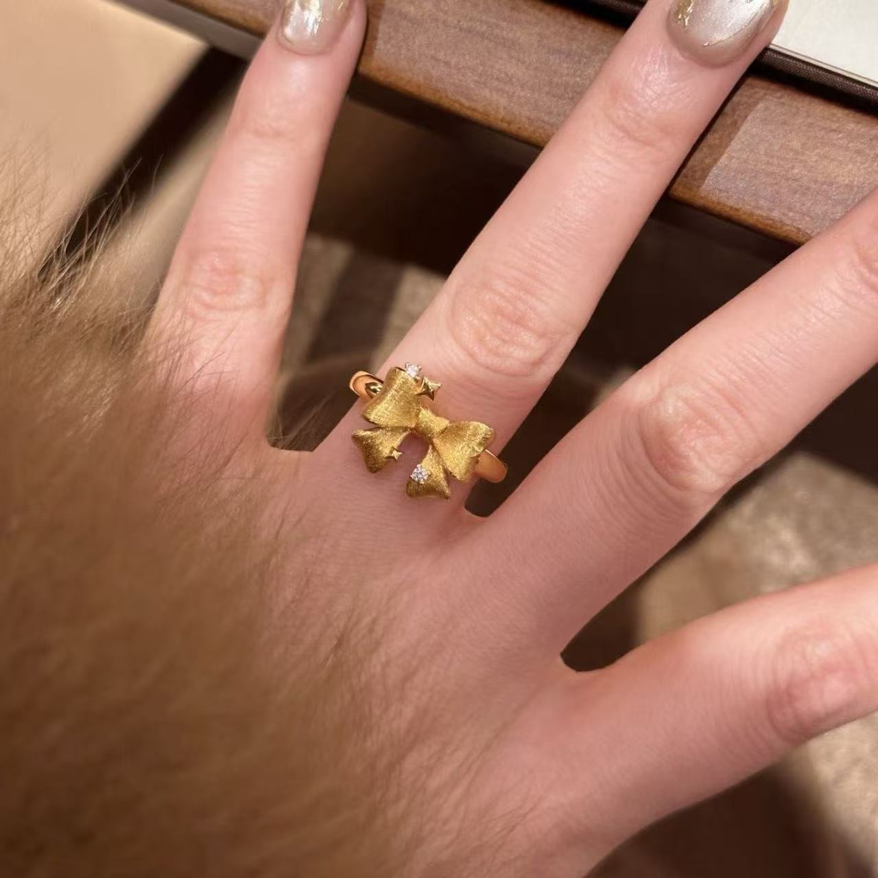 金色闪钻蝴蝶结轻奢女戒