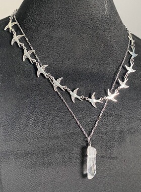 飞鸟异石双层叠戴项链女轻奢小众冷淡风锁骨链个性独特颈链高级感