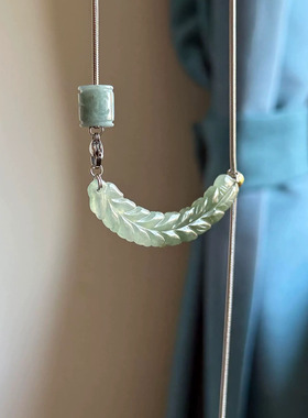 碧绿柳叶流苏抽拉项链女新中式国风精致轻奢简约高级感锁骨链小众