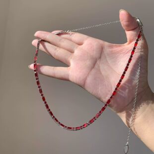 「暮色蔷薇」超闪粉色仿锆项链高级感甜酷风choker锁骨链可调节女