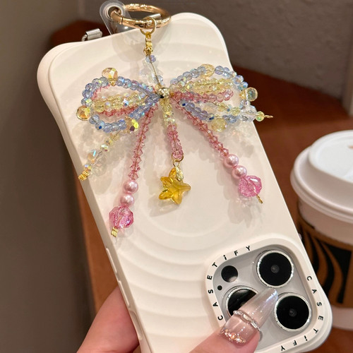 【甜心教主】爆闪粉色串珠蝴蝶结手机链女少女心挂件挂饰配饰新款