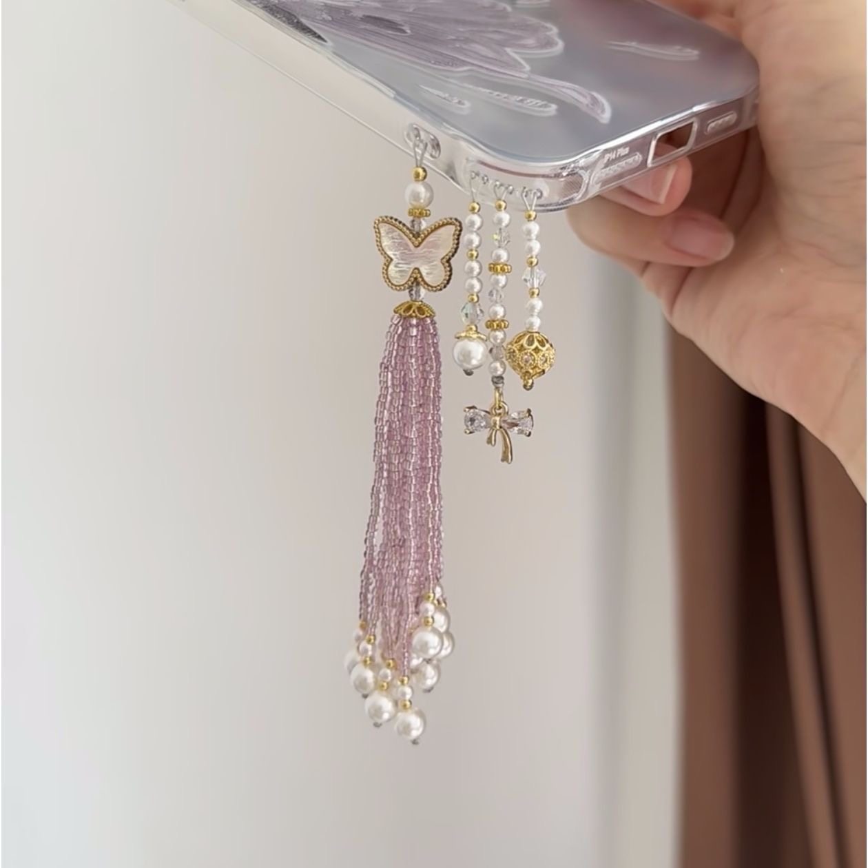 新中式蝴蝶串珠流苏手机链手机挂绳串珠手机链小众diy手机挂饰