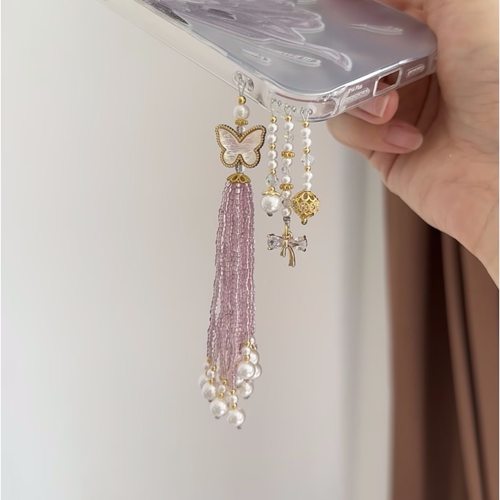 新中式蝴蝶串珠流苏手机链手机挂绳串珠手机链小众diy手机挂饰