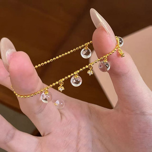 中古冰透琉璃小灯泡手链女复古爆闪锆石金色简约手饰高级感精致