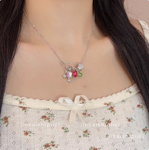 甜酷辣妹风金属曲别针项链彩色锆石撞色拼接高级感新潮百搭锁骨链